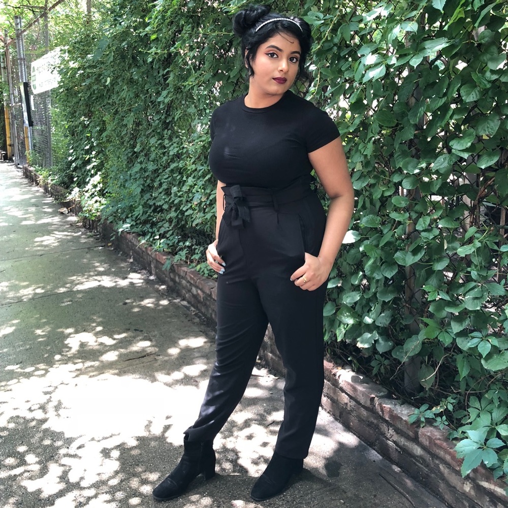 Black Belted Paperbag Pants